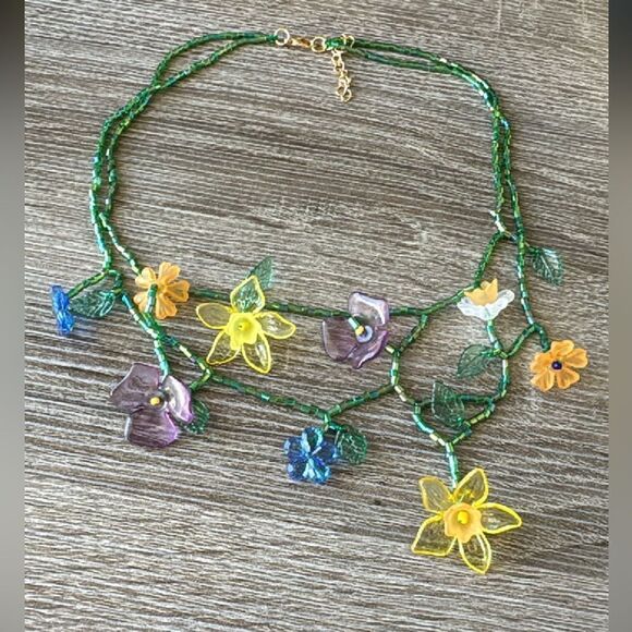 Bohemian flower necklace A375 - Picture 4 of 5